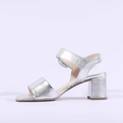 Women Gabor Kooky Block Heel Slingback Sandal - Silver Leather