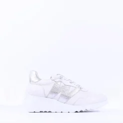 Women Wonders Kyoto Wedge Bungee Lace Trainer - White Silver