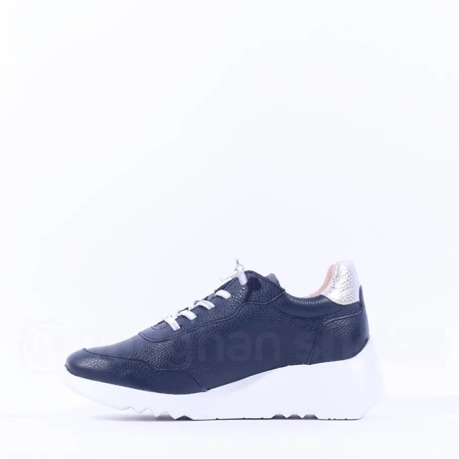 Women Wonders Kyoto Wedge Bungee Lace Trainer - Dark Navy Leather
