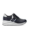 Women Remonte Lace Wedge Trainer With Side Zip - Dark Navy Leather