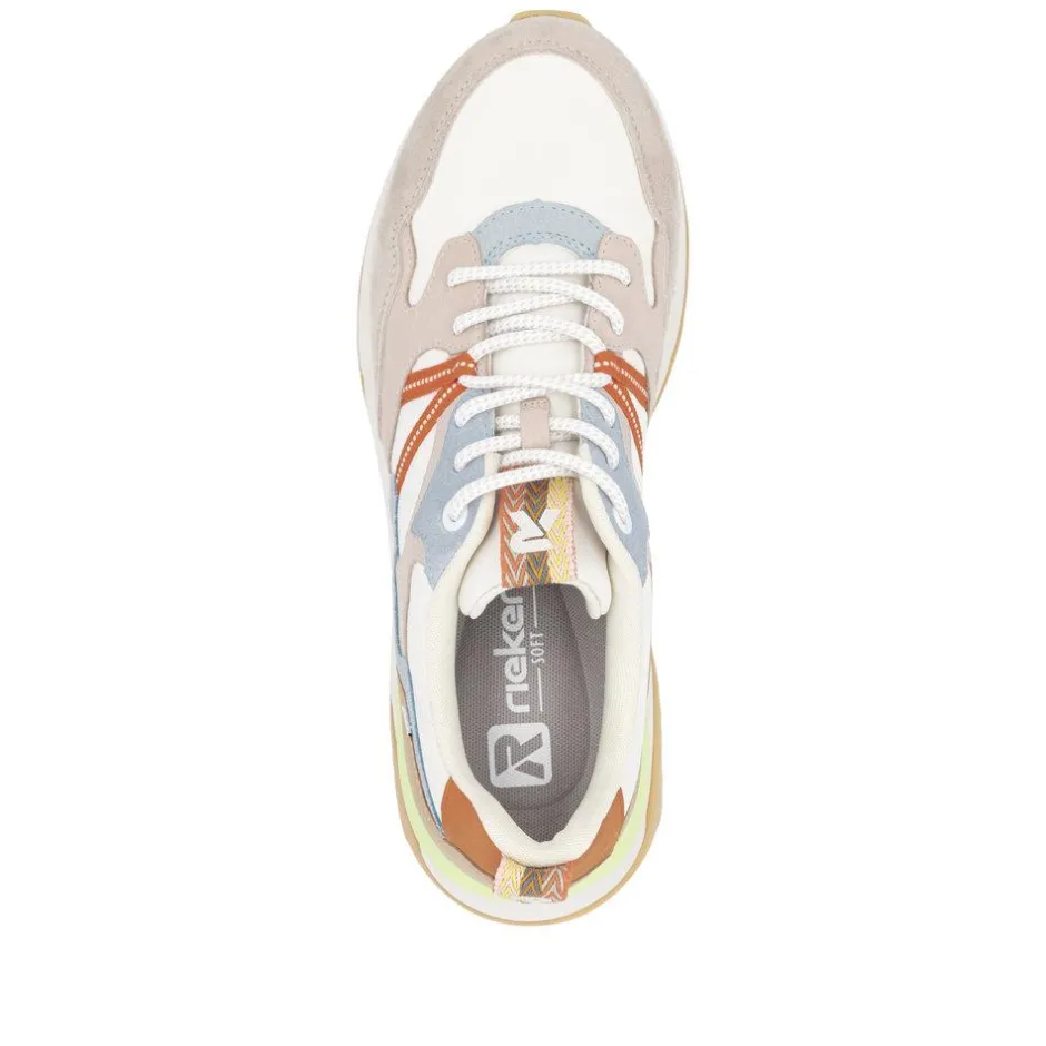 Women Rieker Laced Casual Fabric Trainer - Pastel Multi