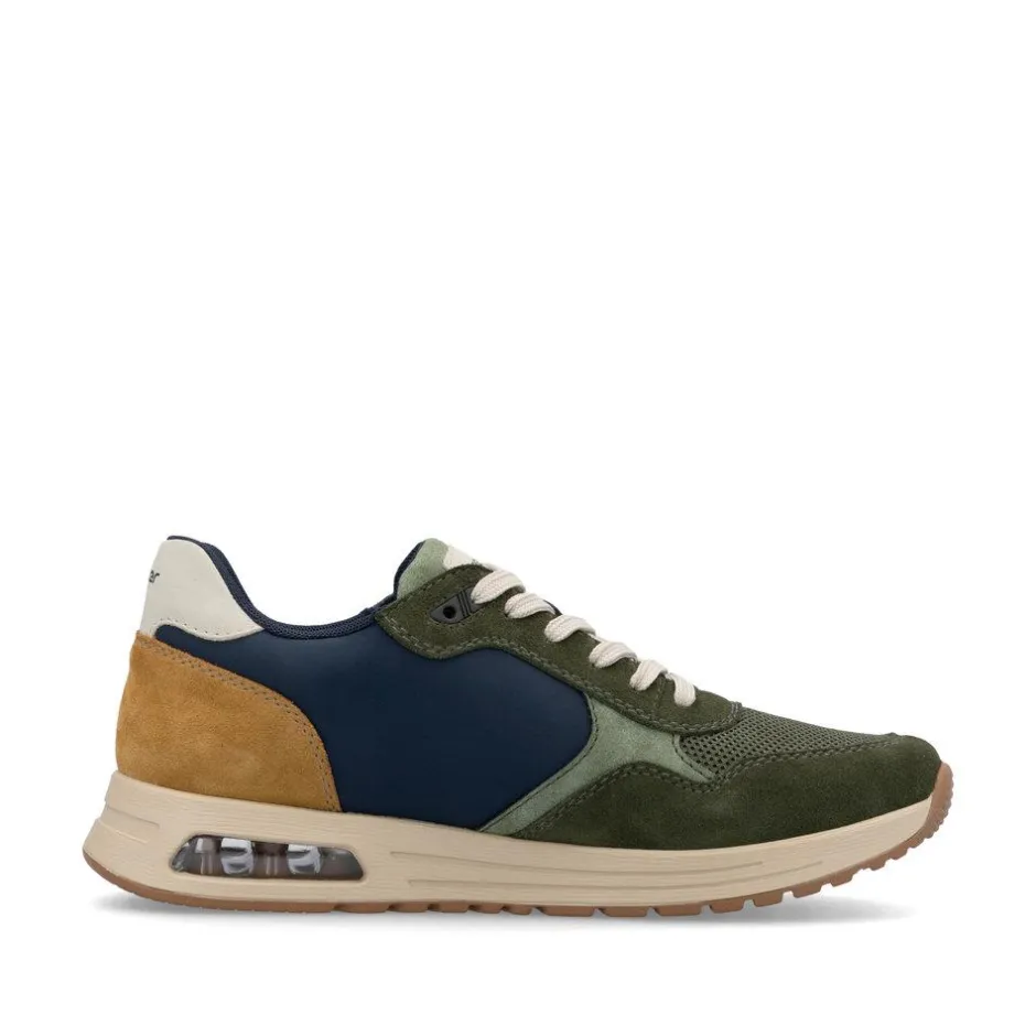Rieker Men Laced Casual Trainer - Olive Combi