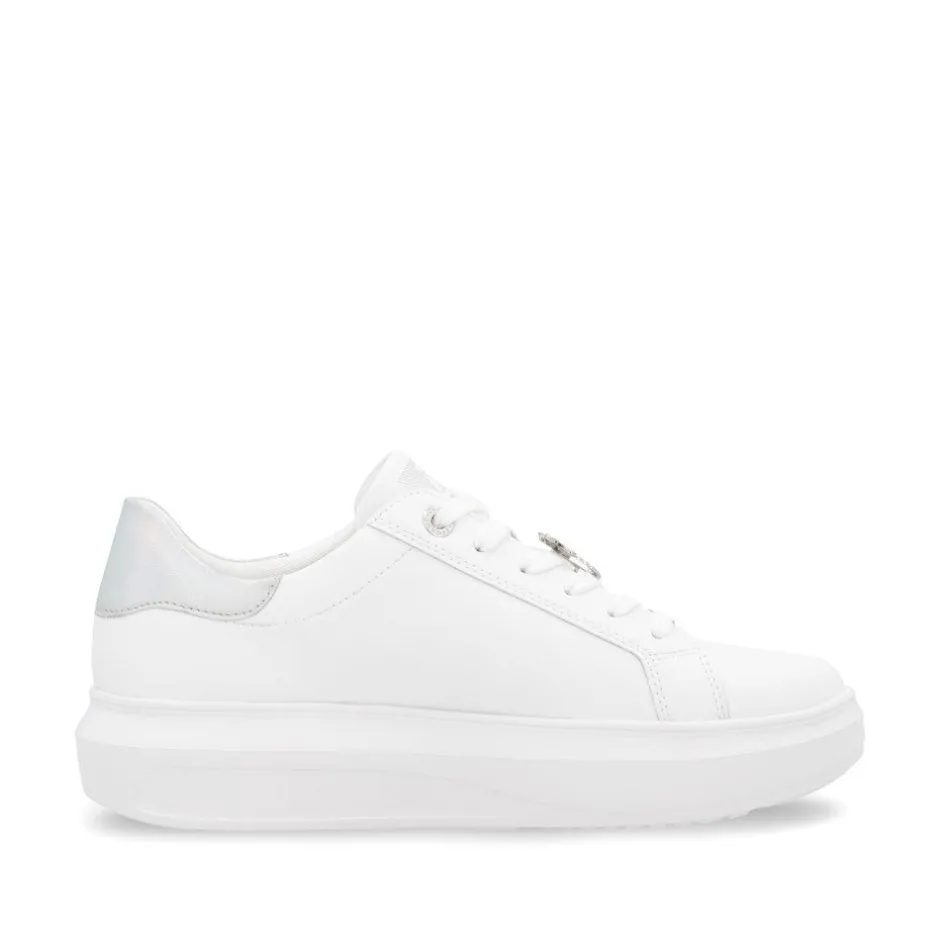 Women Rieker Laced Platform May Trainer - White Silver