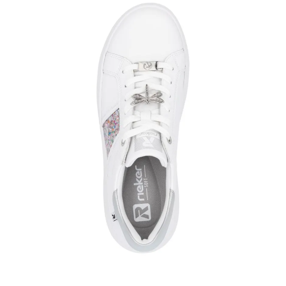 Women Rieker Laced Platform May Trainer - White Silver