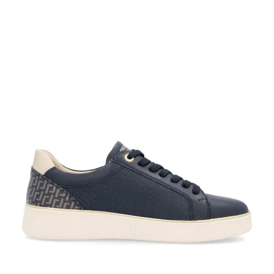 Women Remonte Laced Platform Print Trainer - Navy Combi Lea