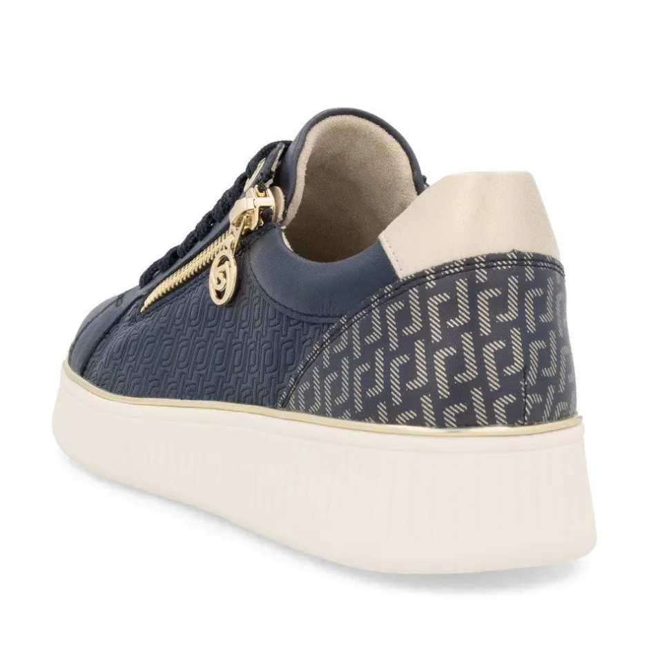 Women Remonte Laced Platform Print Trainer - Navy Combi Lea
