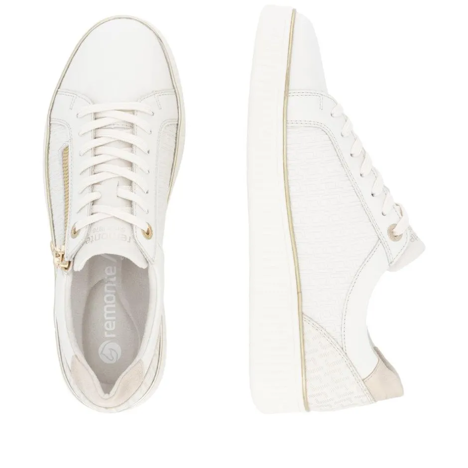 Women Remonte Laced Platform Print Trainer - White Combi