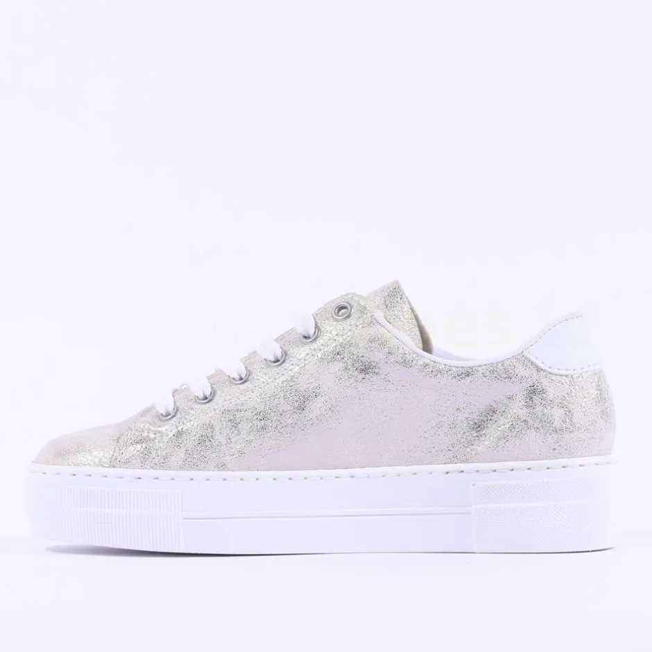 Women Rieker Laced Platform Trainer - Metallic