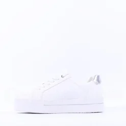Women Jana Laced Platform Trainer Side Zip - White Silver