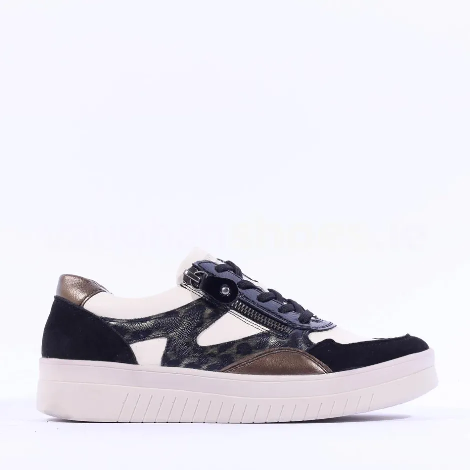 Women Remonte Laced Print Detail Trainer - Beige Black