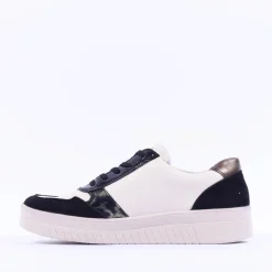 Women Remonte Laced Print Detail Trainer - Beige Black