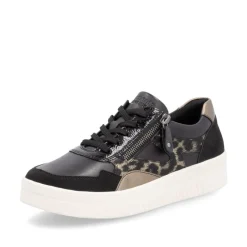 Women Remonte Laced Print Detail Trainer - Black Combi