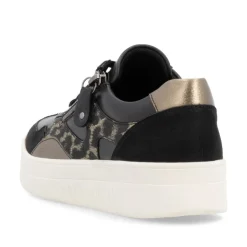 Women Remonte Laced Print Detail Trainer - Black Combi