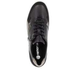 Women Remonte Laced Print Detail Trainer - Black Combi