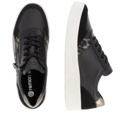 Women Remonte Laced Print Detail Trainer - Black Combi