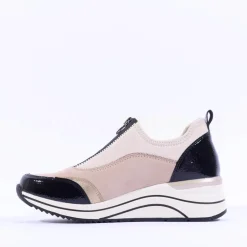 Women Remonte Laced Print Detail Trainer - Beige Black