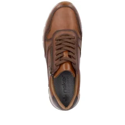 Rieker Men Laced Shoe With Side Zip - Brown Leather