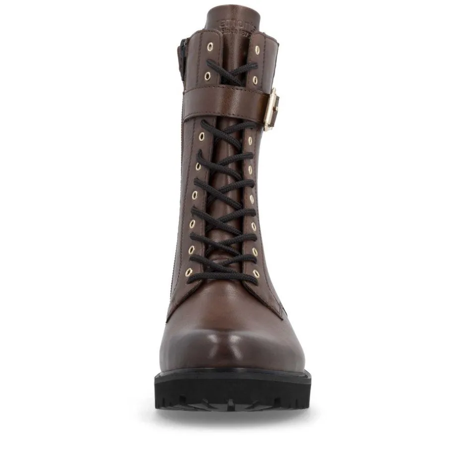 Women Remonte Laced Stretch Ankle Boot - Brown Leather