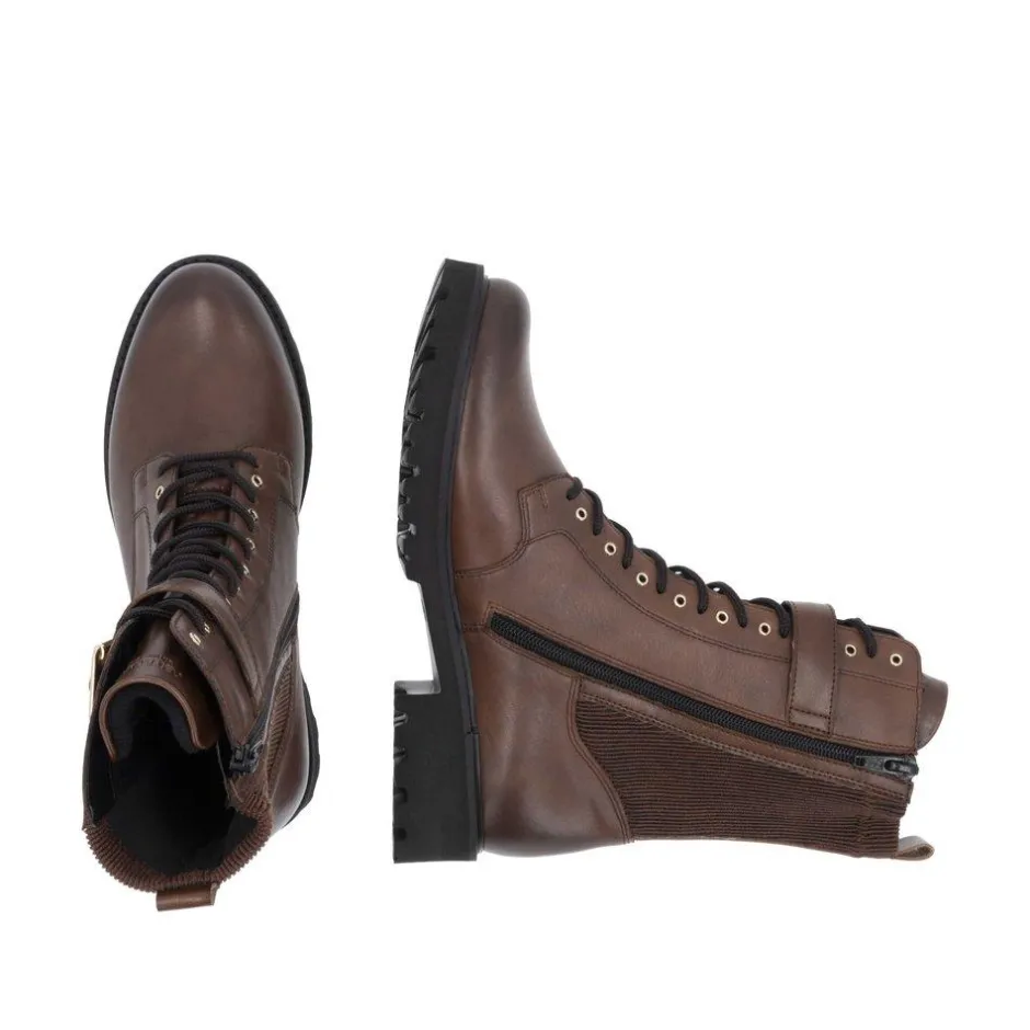 Women Remonte Laced Stretch Ankle Boot - Brown Leather