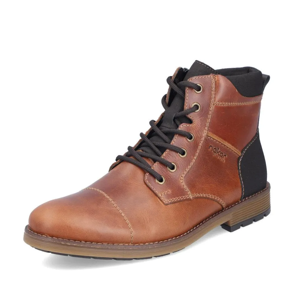 Rieker Men Laced Toe Cap Boot - Brown Leather