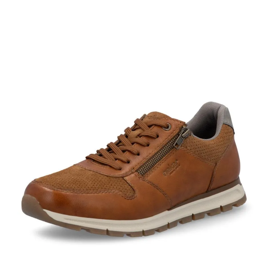 Rieker Men Laced Trainer Side Zip - Brown Combi