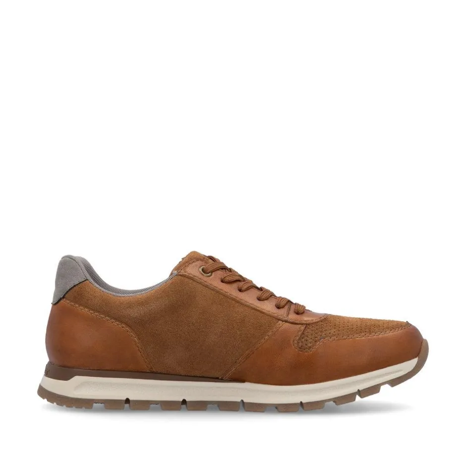 Rieker Men Laced Trainer Side Zip - Brown Combi