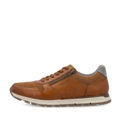 Rieker Men Laced Trainer Side Zip - Brown Combi