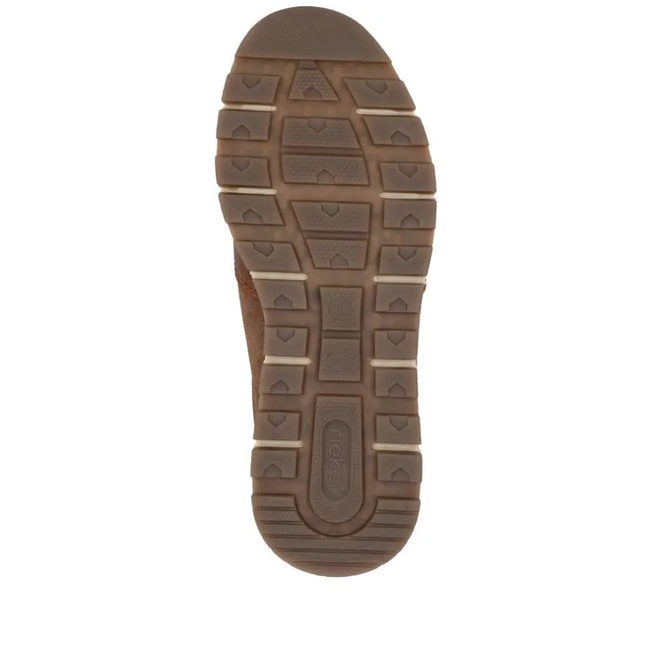 Rieker Men Laced Trainer Side Zip - Brown Combi