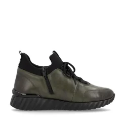 Women Remonte Laced Trainer With Side Zip - Green Leather