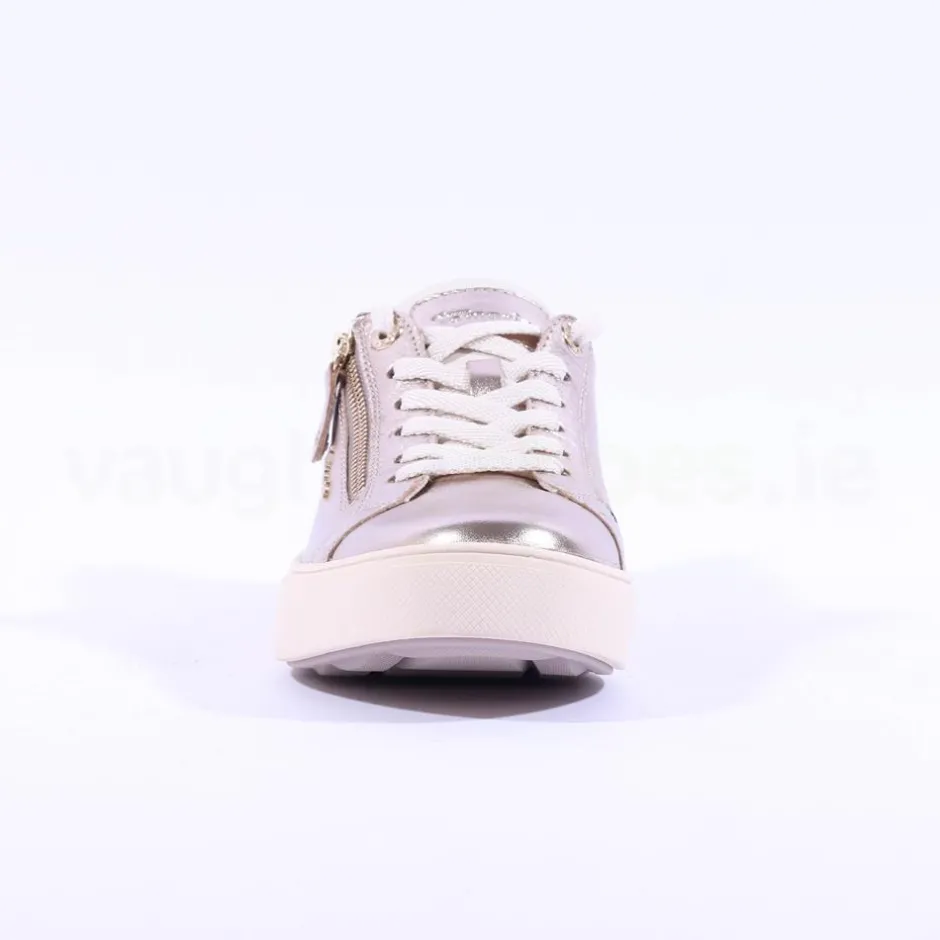Women Tamaris Laced Trainer With Side Zip - Light Gold Leather