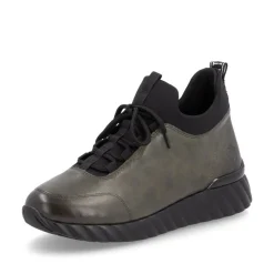 Women Remonte Laced Trainer With Side Zip - Green Leather