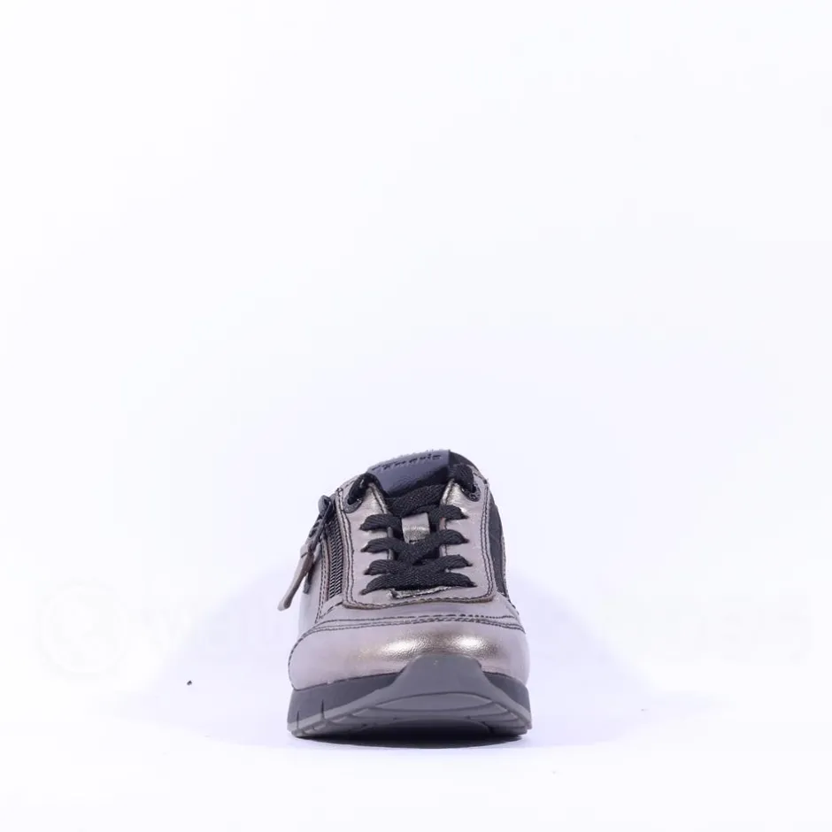 Women Tamaris Laced Trainer With Side Zip - Pewter
