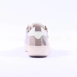 Women Tamaris Laced Trainer With Side Zip - Light Gold Leather