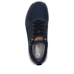 Rieker Men Laced Trainer With Side Zip - Navy Leather