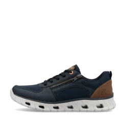 Rieker Men Laced Trainer With Side Zip - Navy Leather