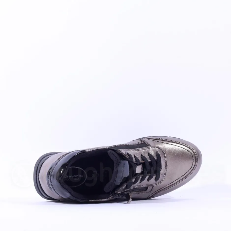 Women Tamaris Laced Trainer With Side Zip - Pewter