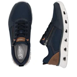 Rieker Men Laced Trainer With Side Zip - Navy Leather