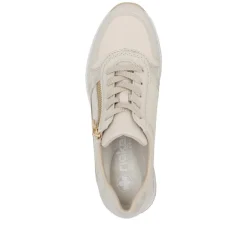 Women Rieker Laced Wedge Trainer With Side Zip - Cream Gold Leather