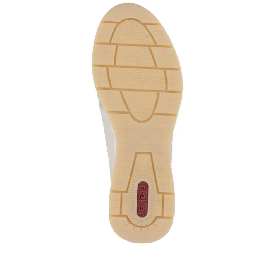 Women Rieker Laced Wedge Trainer With Side Zip - Cream Gold Leather