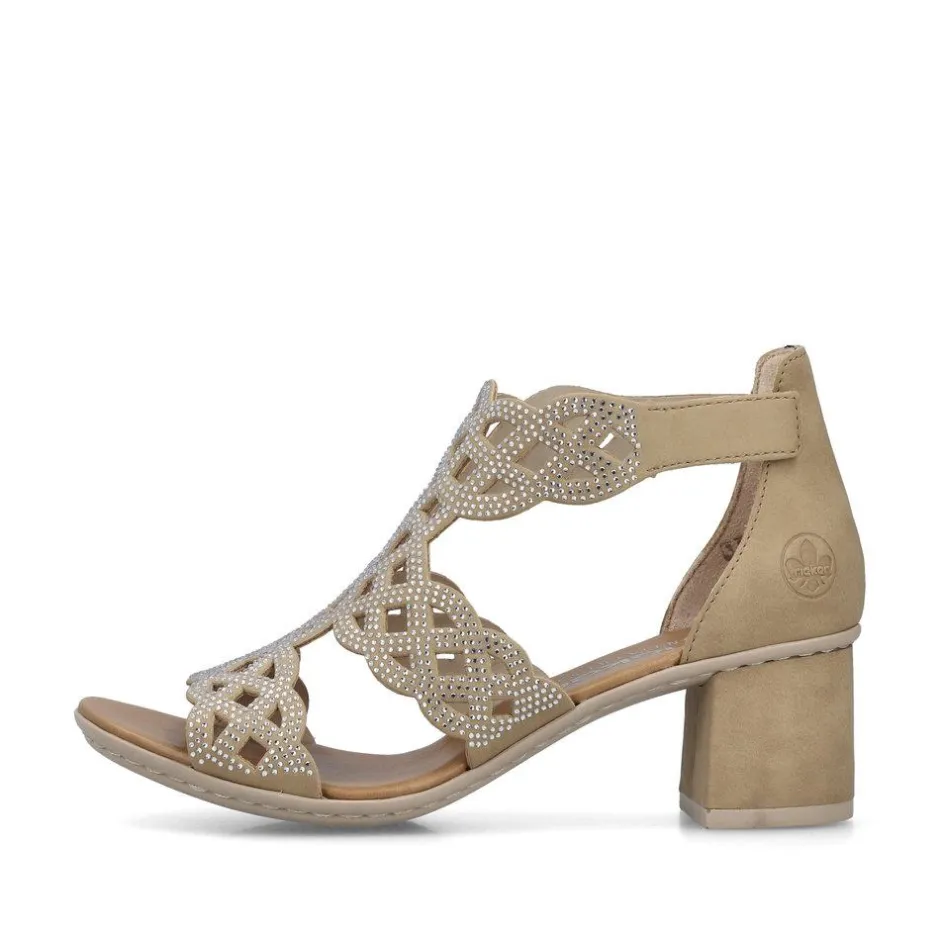 Women Rieker Lattice Cut Block Heel Sandal - Beige Sparkle