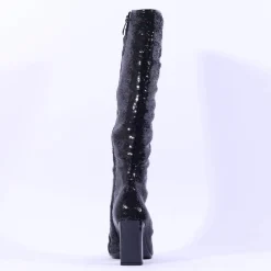 Women Tamaris Lausana Folded High Heel Boot - Black Sparkle
