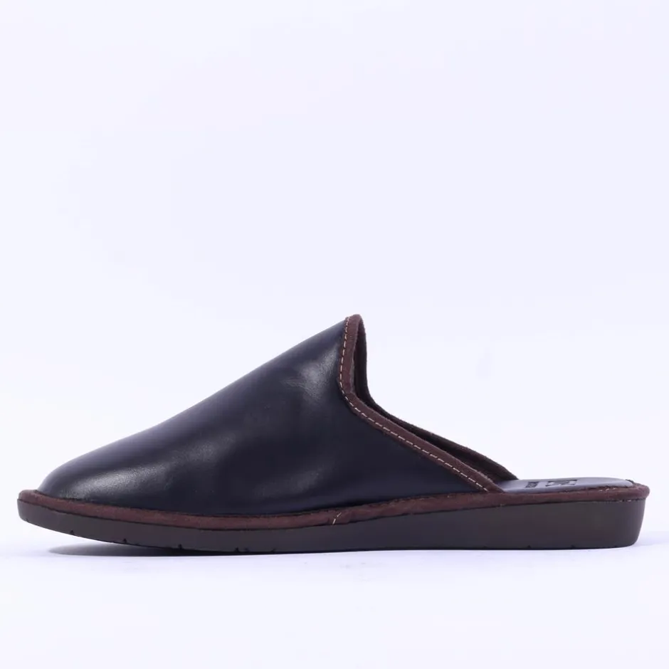 Nordikas Men Leather Mule House Slipper - Black Leather