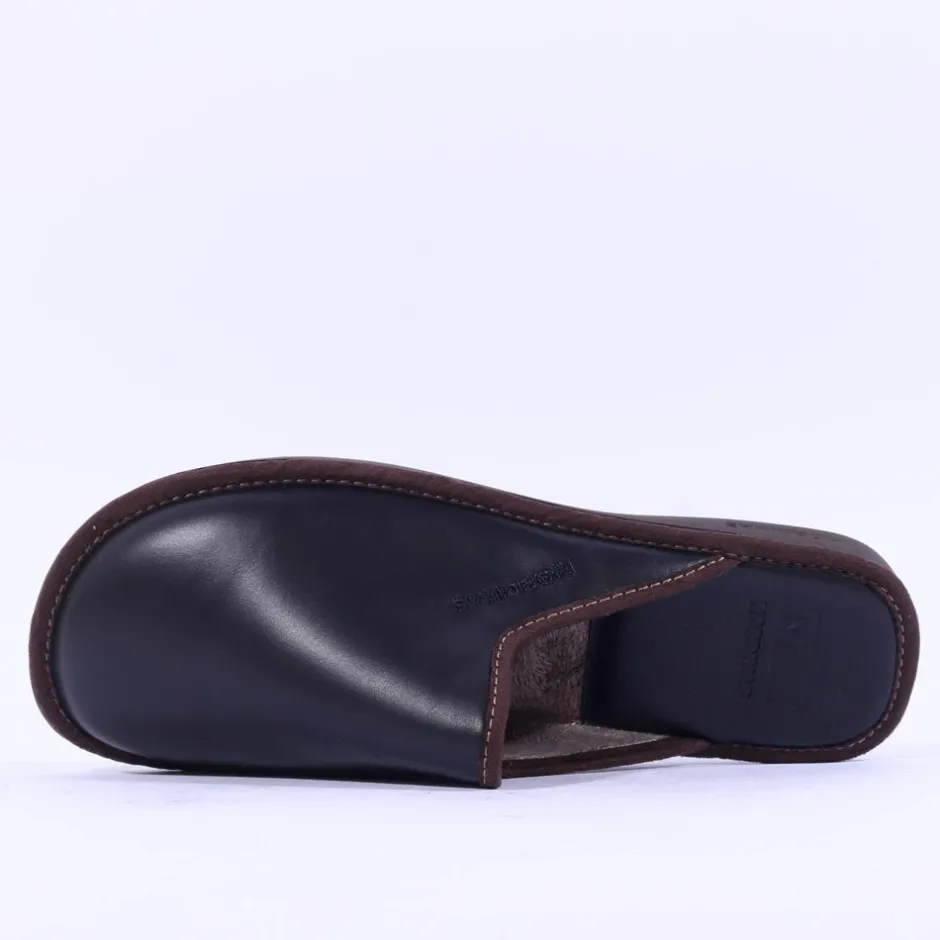 Nordikas Men Leather Mule House Slipper - Black Leather