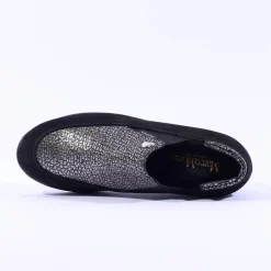 Women Marco Moreo Lola Slip On Classic Wedge - Black Suede Silver