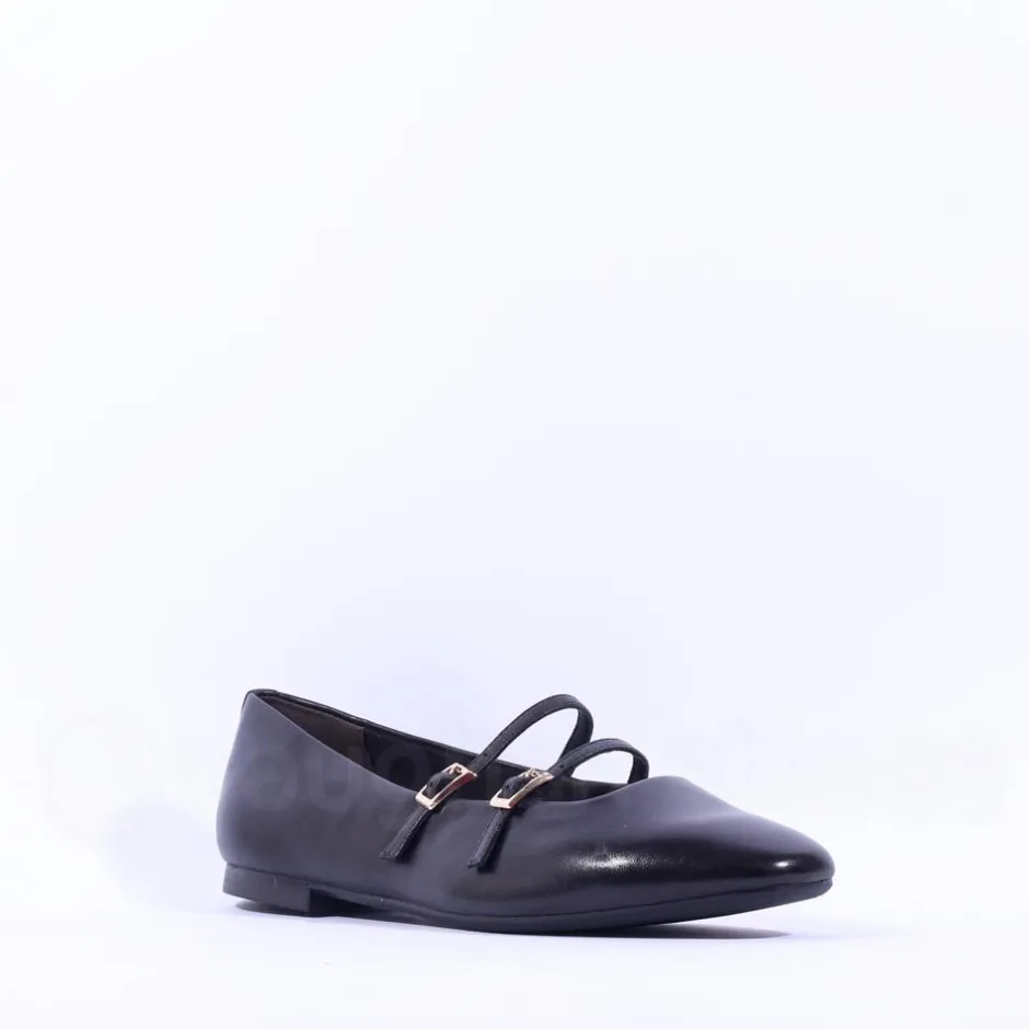 Women Tamaris Lorita Flat Double Strap Pump - Black Leather