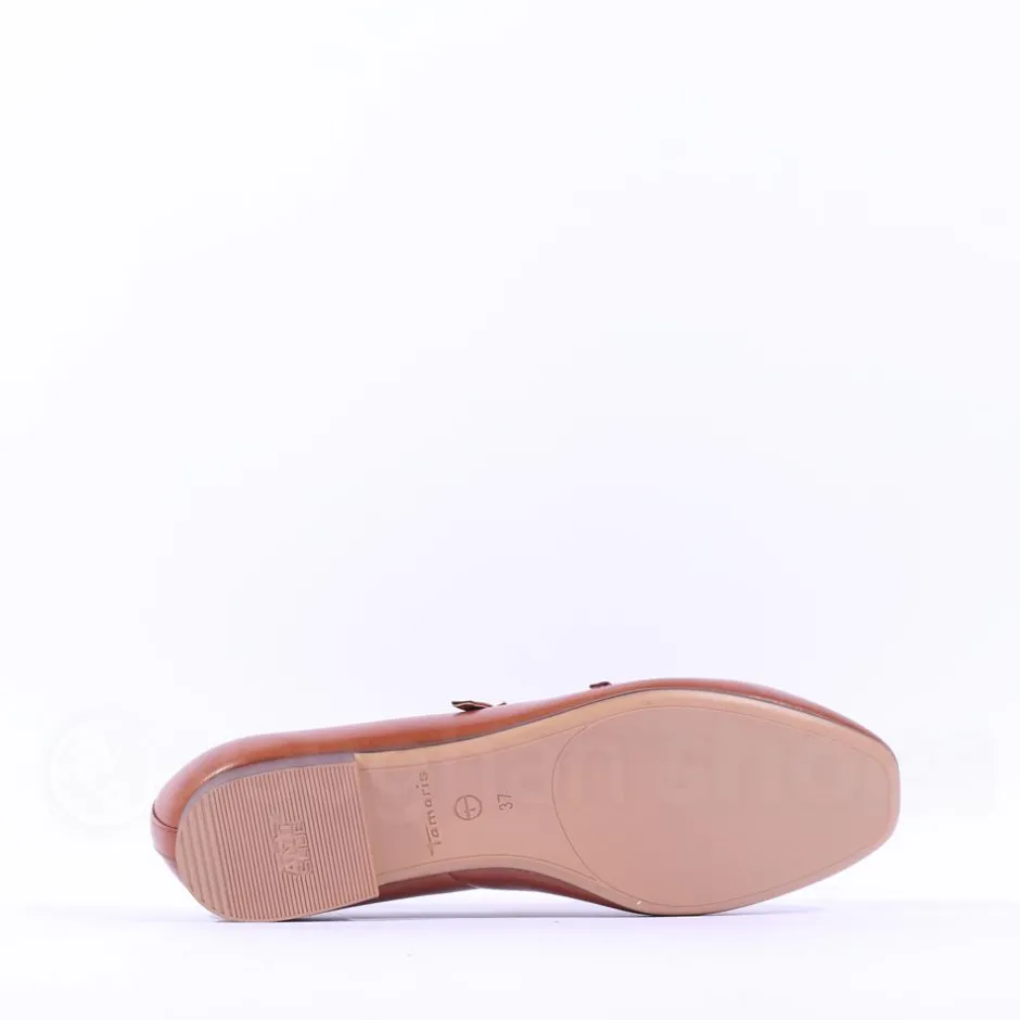 Women Tamaris Lorita Flat Double Strap Pump - Cognac Leather