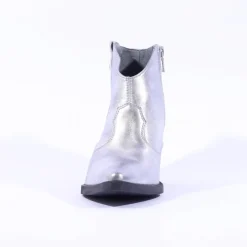 Women NeroGiardini Low Cut Block Heel Western - Silver Metallic