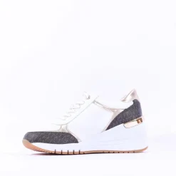 Women Marco Tozzi Magana Wedge Laced With Zip - White Combi
