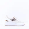 Women Marco Tozzi Magana Wedge Lacezip Trainer - White Gold Leopard