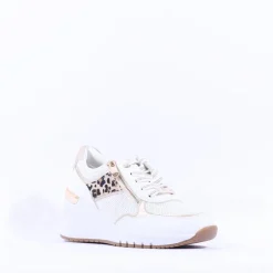 Women Marco Tozzi Magana Wedge Lacezip Trainer - White Gold Leopard